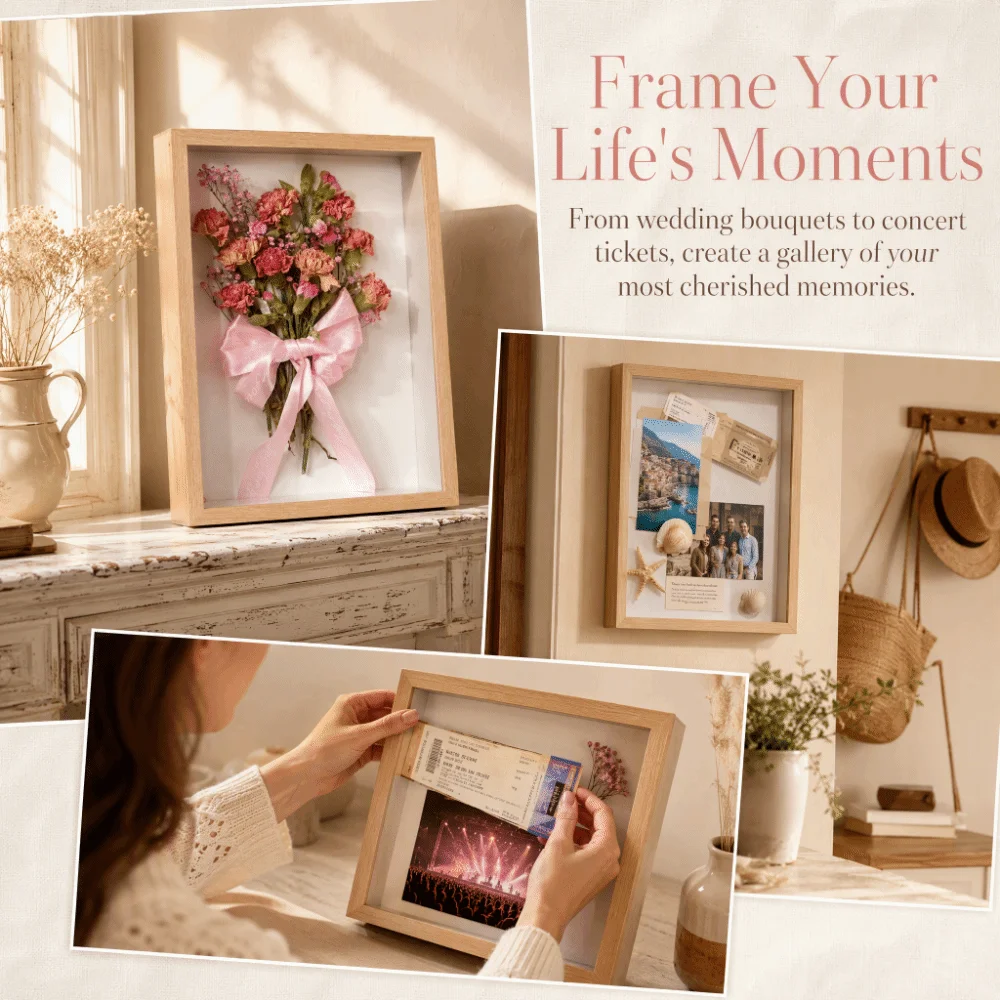 10 Inch Shadow Box Frame Density Board & Acrylic HD Glass Display Case Frame Tabletop Easel &Wall Hanger Dust Proof Clear Panel