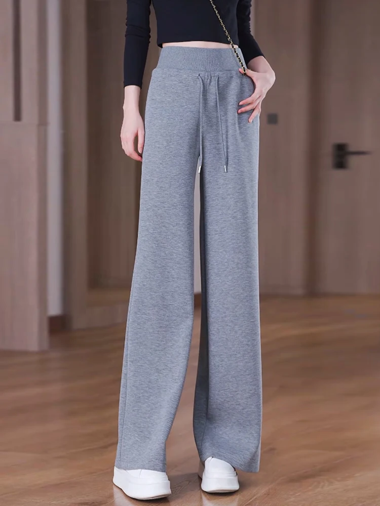 

Серые спортивные брюки с высокой талией и широкими штанинами, женские, весенне-осенние, свободного кроя, повседневные, прямого силуэта, в уличном стиле, модные