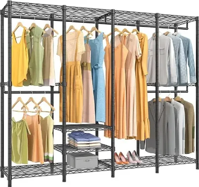 

Stainless Steel Heavy Duty Foldable Clothing Rack Space-Saving Free Adjustment Chrome Plated 250KG Load Capacity Home/Retail Use