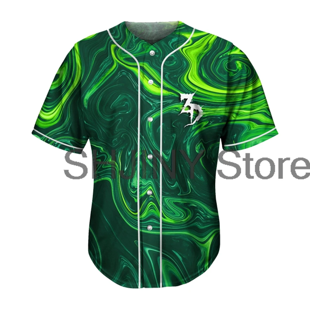 Zeds Dead Green Oil Slick Baseball Jersey Tops Unisex Short Sleeve Shirts Women Men Streetwear Tee Hip Hop Clothes