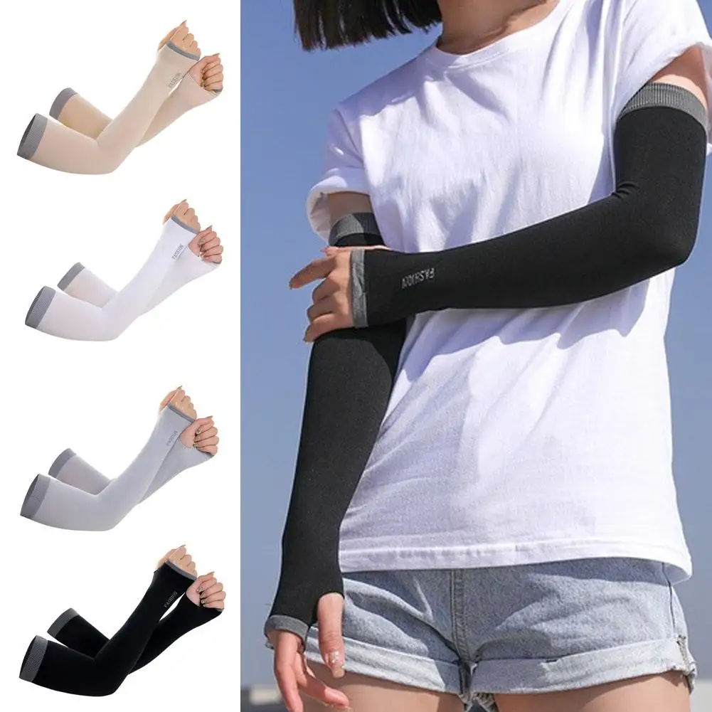 Ice silk Arm Sleeves Cooling Arm Sleeves Woman Men Cycling Fingerless Glove Elastic Arm Cover Driving Anti-Sunburn Sleeve