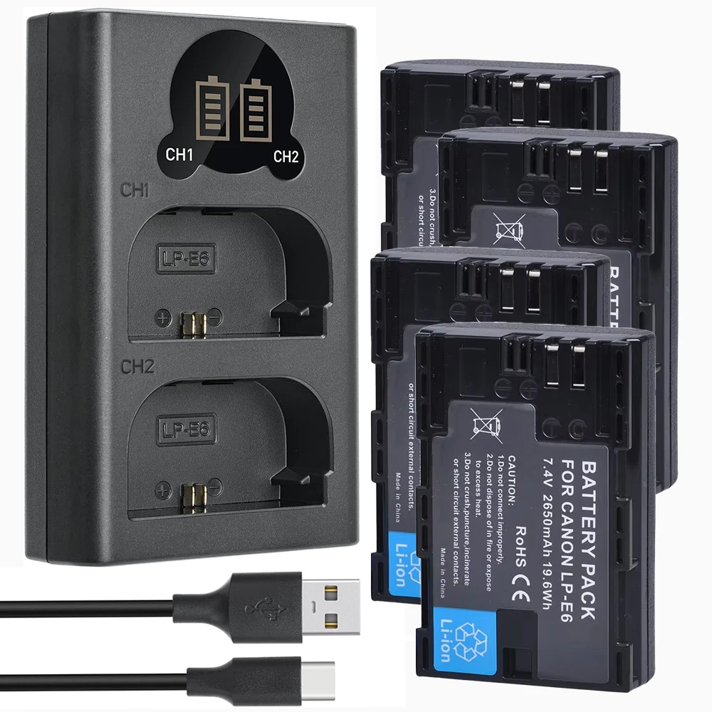 LP-E6 LP-E6N Аккумулятор/Зарядное устройство для Canon EOS 5D Mark II III IV,5DS,5DS R,6D Mark II,7D,7D Mark II,60D,60Da,70D,80D,90D, R,R5,R7