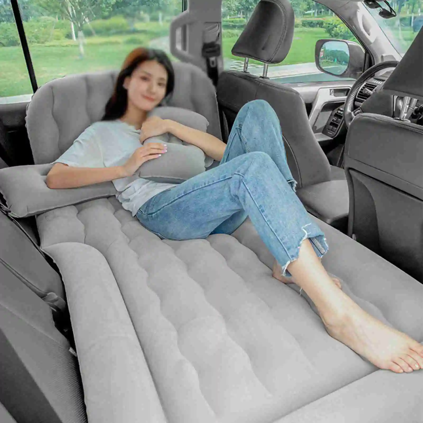 

Серый автомобильный надувной матрас (утолщенный надувной автомобиль) - дорожная кровать, спальный коврик, аксессуар для кемпинга для автомобиля, легко надувается/оплата