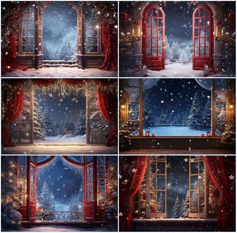 

Avezano Christmas Window Backdrop Night Forest Snowy Xmas Trees Kids and Family Portrait Photography Background Photo Studio