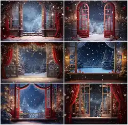 Avezano Christmas Window Backdrop Night Forest Snowy Xmas Trees Kids and Family Portrait Photography Background Photo Studio