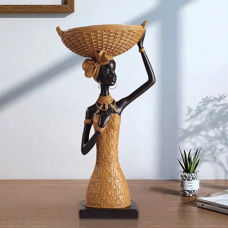 Creative retro woven pattern Afr-ican art women's living room home decoration foyer wine cabinet decoration resin crafts