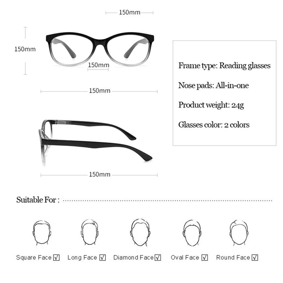 NONOR Black Reading Glasses Men +0.5 to +2.5 Power Readers Automatic Focus Eyeglass Women Resin HD Magnifier