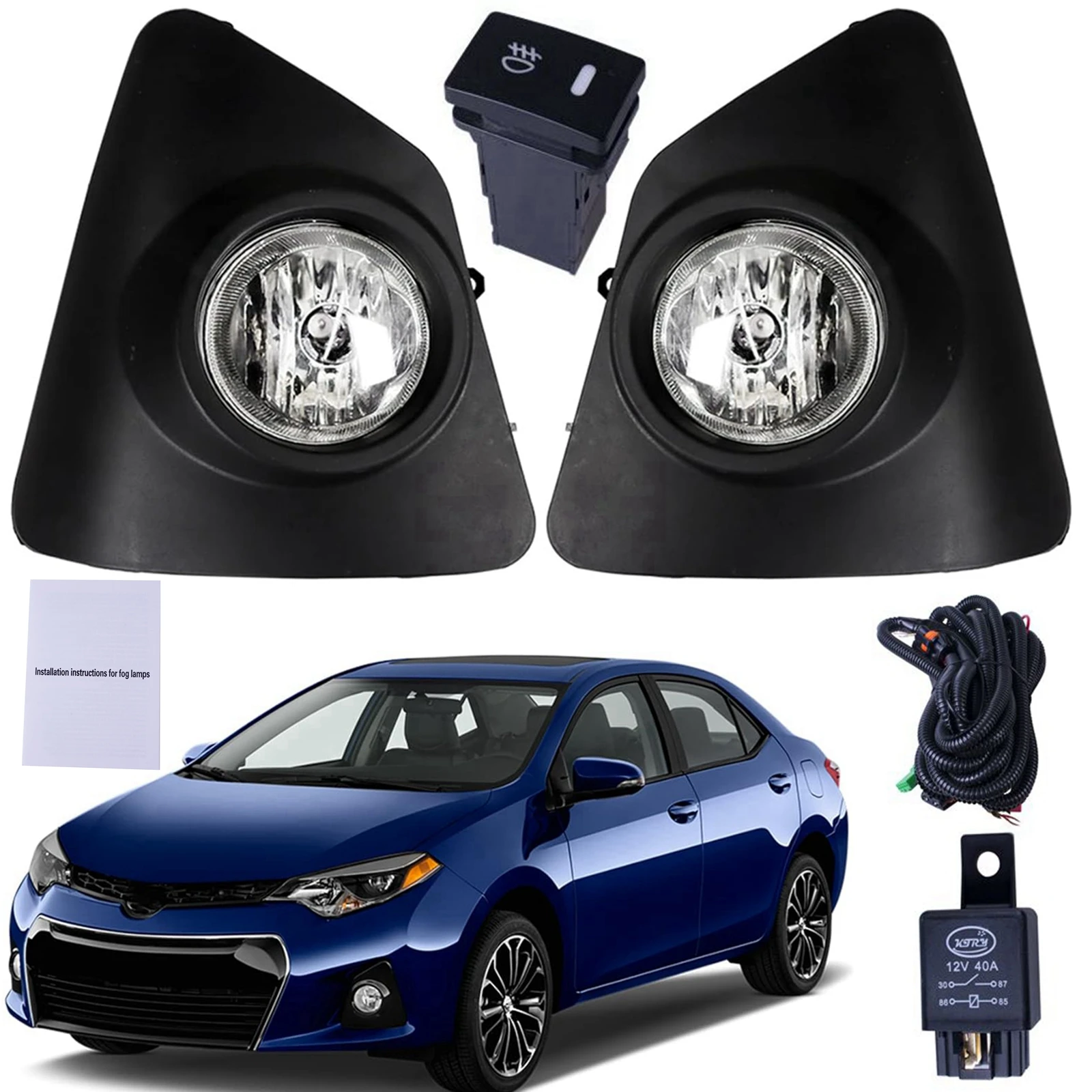 

New Fog Lights With Cover + Wiring Kit Compatible with Toyota Corolla L LE CE 2014-2016(Not fit S models) ‎Replaces TO1038171 TO