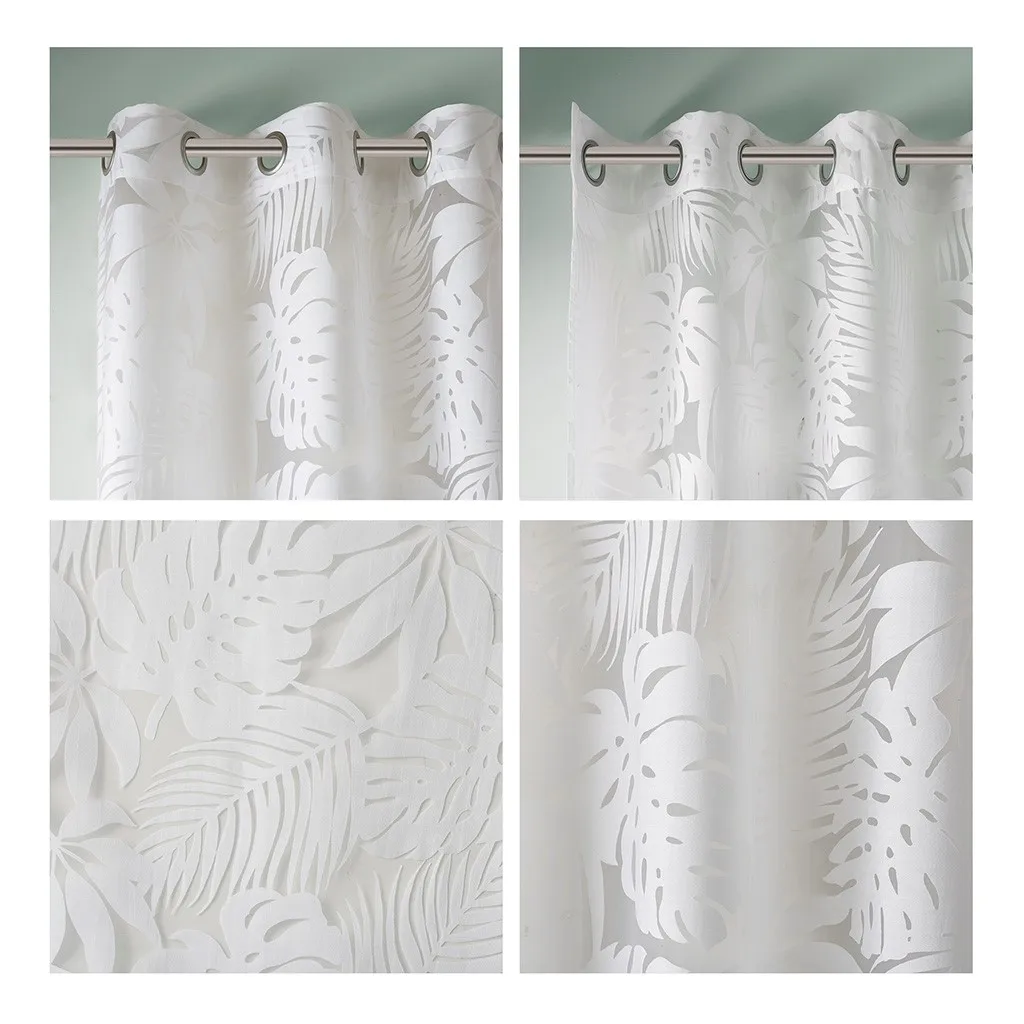 

Palm Leaf Sheer Curtains Single Panel Allover Burnout Design, Lightweight, Antique Silver Grommets 50 x 63 inch