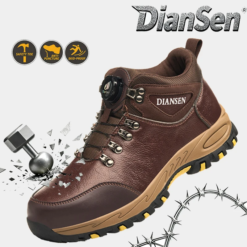 Men's Work Safety Boots Anti-Puncture Casual Safety Footwear Waterproof Brown Leather Shoes Mens Hiking Boots Industrial Shoes