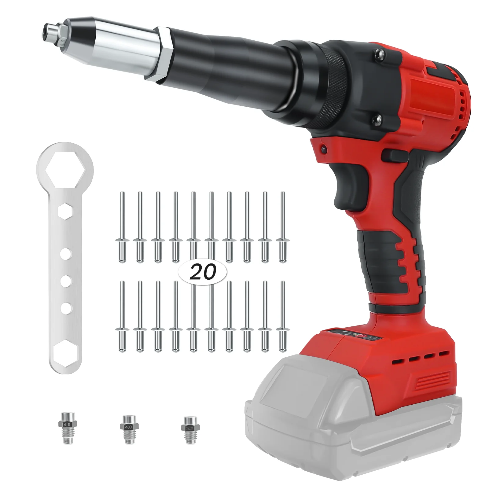 Brushless Electric Rivet Gun Cordless Automatic Riveting Tool DIY Metal Repair with 3 Size Nozzles for Milwaukee 18V Battery Pin
