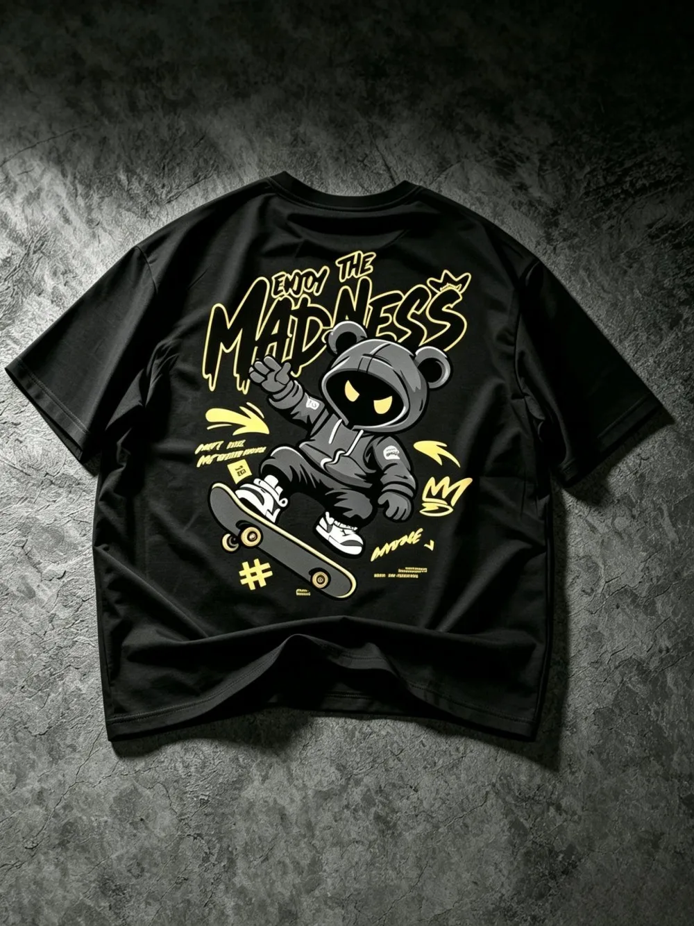New American Men's Summer Skateboarding Bear Letter Printed Micro Elastic Breathable Round Neck T-shirt Outdoor Street Top