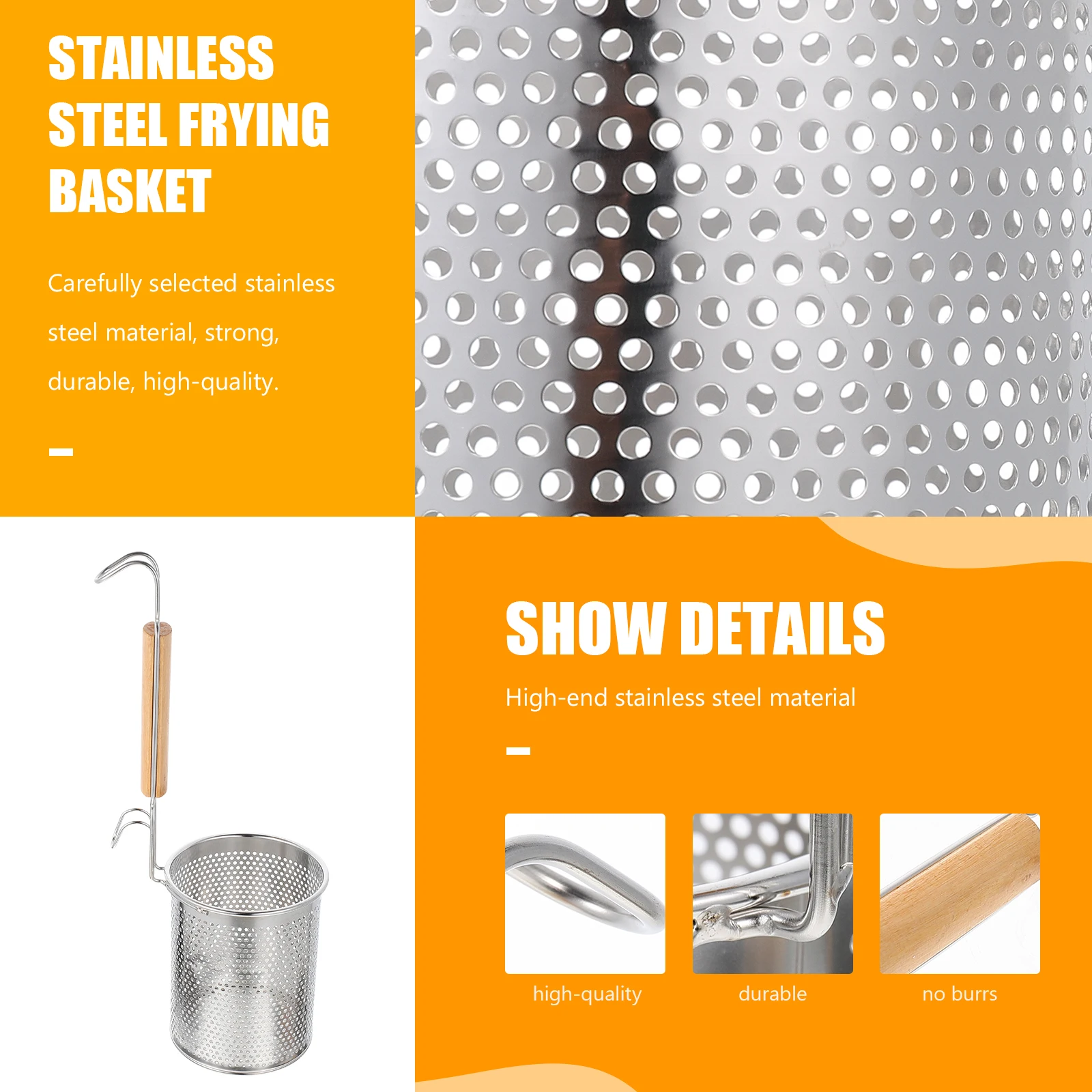 

Stainless Steel Strainer Wooden Handle Heat Resistant Kitchen Utensil Oil Water Separation Noodle Colander Scoop Drainage Spoon