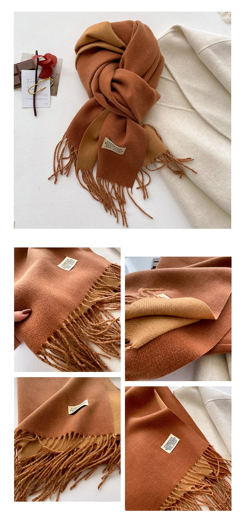 Mode solide Kaschmir warmen Schal neues Design Pashmina Winter Doppelseite verschiedene Farbe Schal Wraps Bufanda mit Quaste Decke – Detail 20