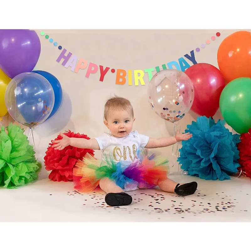 Rainbow Color Happy Birthday Banner Paper Kids Birthday Party Hanging Flag Decoration Children\'s Birthday Party Decorations