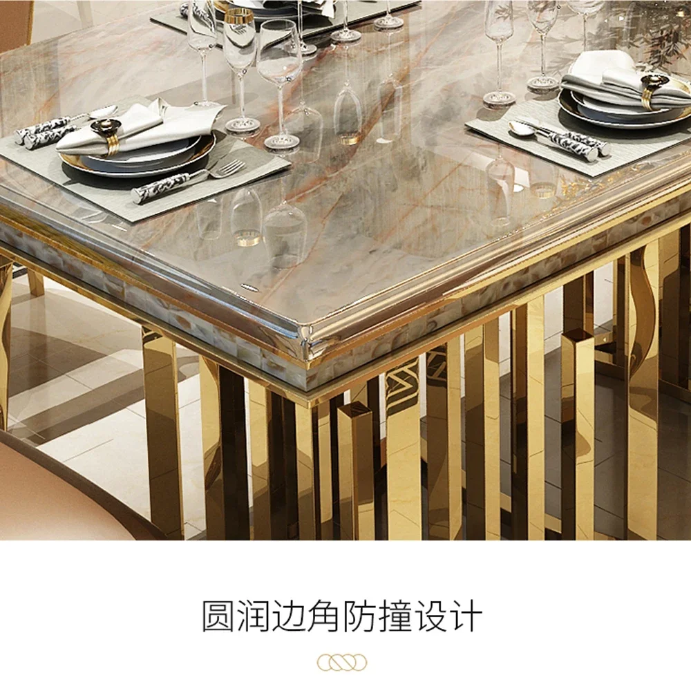 Linlamlim Luxury Marble Dining Table Set with Gold Stainless Steel Frame, Dining Room Table with Sea Shell and High-Back Chairs