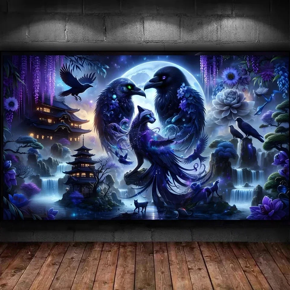

Amazing Mysterious Night Moon Crow Flowers 5D DIY Diamond Painting New Jewelry Cross Stitch Kits Diamond Art Mosaic Home Decor