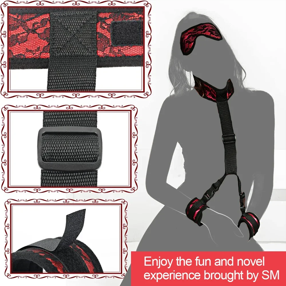 Bondage Gear Sex BDSM Kit Adult Handcuffs Restraint Straps Eye Mask Collars for Couples Sex Bondage Wrists Cuffs Couple Games