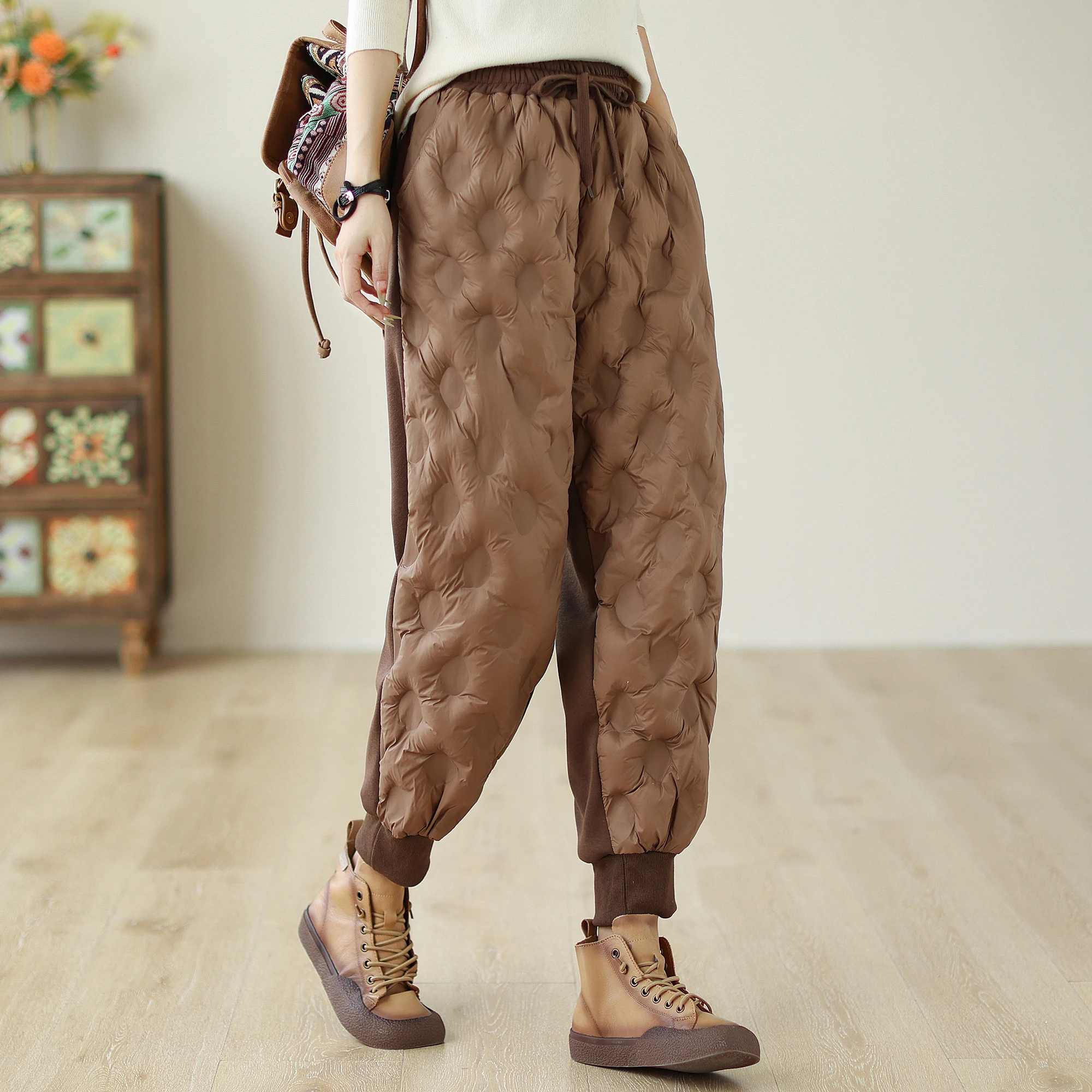 

Хлопковые брюки Thiened down, женская верхняя одежда, зимняя мода, свободные брюки на подкладке больших размеров, длинные брюки Harlan, модные