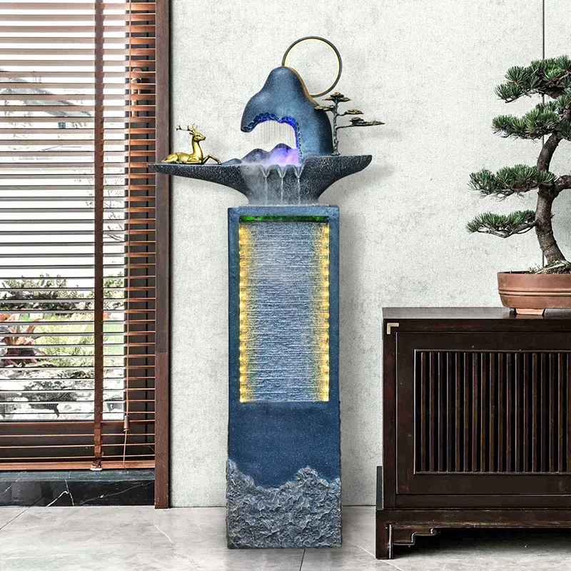 New Chinese-style mountain and flowing water landscape modern circulation atomizer floor ornament