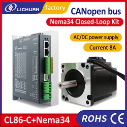 Lichuan CANopen Nema34 4.5Nm Closed loop stepper motor 1000ppr encoder with CAN open driver CL86C 3M cable CNC kit CiA301 CiA402