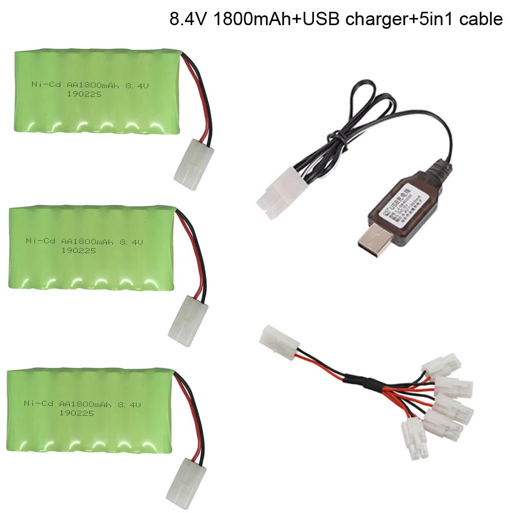 8.4V 1800mah AA NI-MH bateria z USB ładowarka 5in1 kabel do zdalnego sterowania elektrycznego samochodzik dla dziecka statek robota akumulator NiMH baterii M