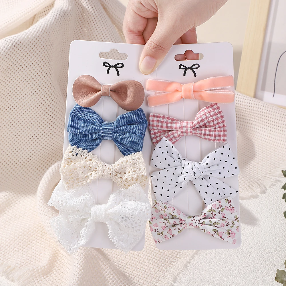 4Pcs/Set Floral Lace Hair Clip Set Girl Cute Bow FlowerTrimming Headwear Cartoon Hair Clips Hairpin Headdress Hair Accessories