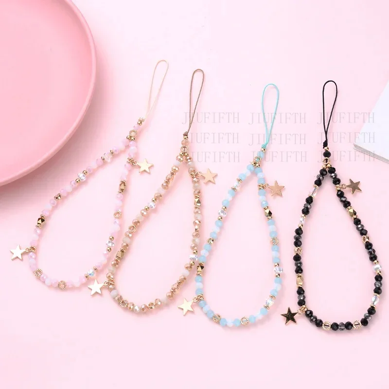 Fashion Acrylic Mobile Phone Chain Five-Pointed Star Pendant Beaded Telephone Lanyard Cellphone Hanging Rope For Women Jewelry