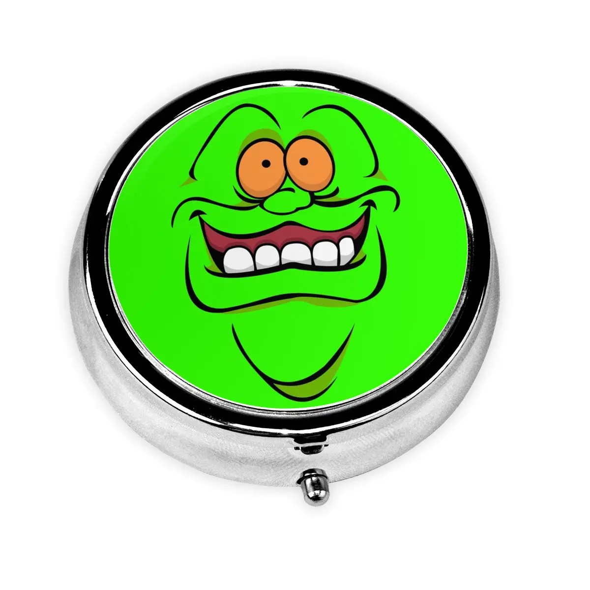 

Металлическая коробка для таблеток Slimer G-Ghostbusterses, мини-детский милый мультяшный чехол для таблеток с 3 отделениями, контейнер для хранения кошелька