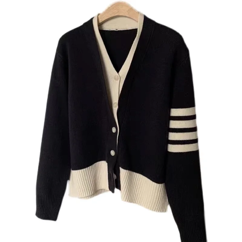 Cárdigan de punto de Cachemira falsa para mujer, chaqueta con cuello en V, suéter suelto, estilo moderno, color TB a juego, Otoño e Invierno