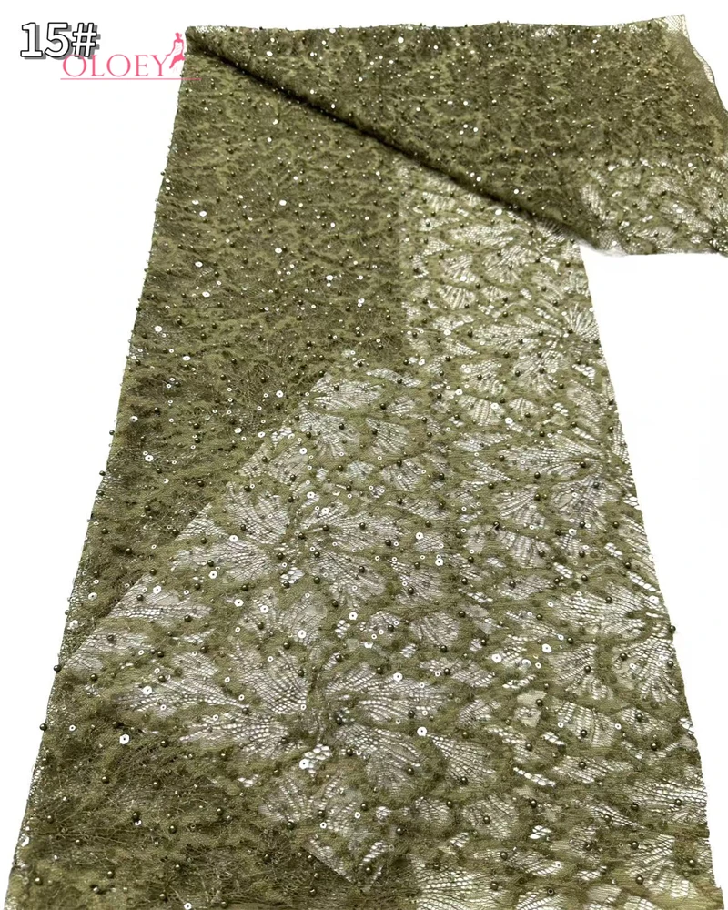 

OLOEY 2026 French Embroidery Beaded Lace Fabric with Sequins African Nigerian Style for Wedding Dresses Fashionable