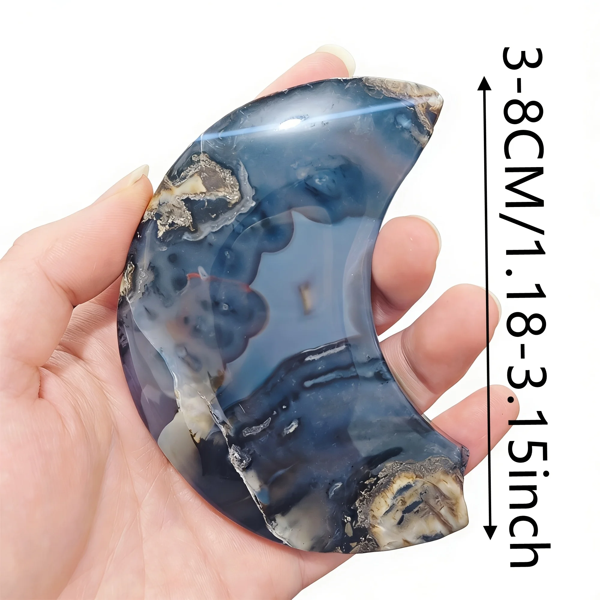 1pc UV-Reactive Agate Moon Carving - Glowing Green Fluorescent Crystal, Natural Stone for Home Decor, UV Party Gem, Holiday Gift