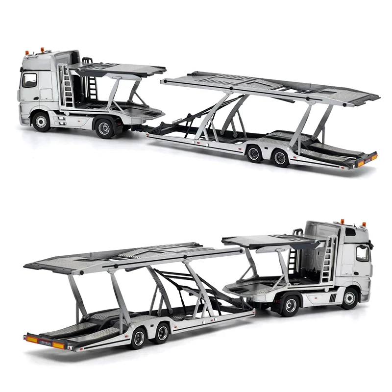Benz Actros-remolque de coche de dos pisos, escala 1:64, modelo fundido a presión LHD, colección de coches, regalo de exhibición, decoración de
