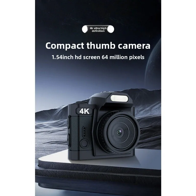 كاميرا رقمية صغيرة 6400 وات HD 4K DSLR مع فلاش، مسجل فيديو محمول مع شاشة LCD، كاميرا سفر، شاشة كبيرة مدمجة للإبهام