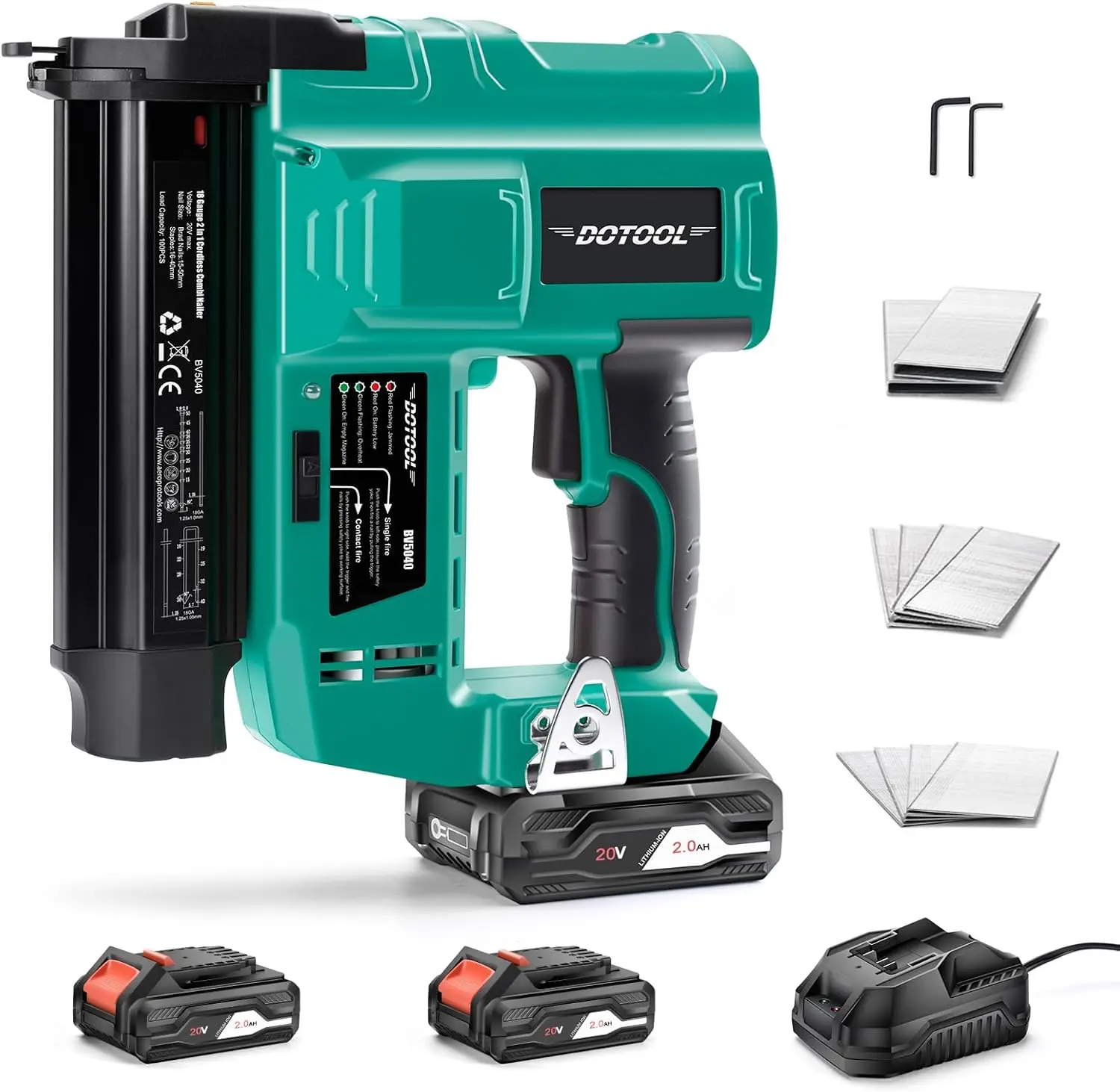 Battery-Powered Cordless Nail Gun, 2-in-1 Electric Brad Nailer with 1000pcs 18 Gauge Nails, 20V 2.0Ah Battery Included for Home Improvement & Woodworking