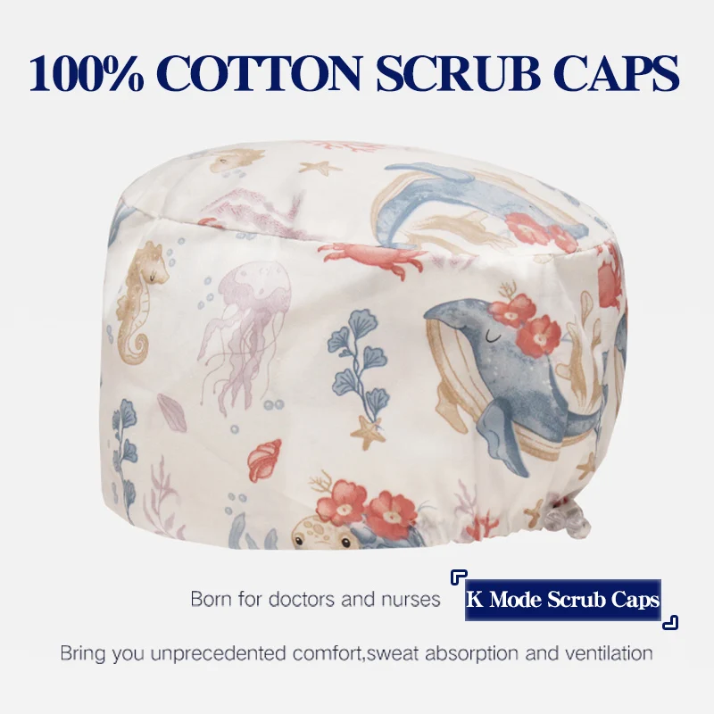 Scrub Caps voor Lang Haar Premium Chirurgische Cap Goedkope Apotheek Werkhoed Dierenkliniek Artsen Tandarts Verpleging Cap met Knoppen K1030