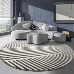 Home Absorbent Non-Slip Carpet Modern Minimalist Mat Living Room Fluffy Bedroom Decor Striped Carpet Large Area Circular Carpet