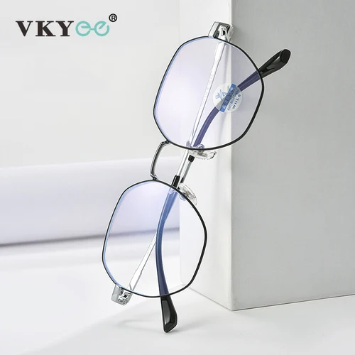 Imagen 2 del producto VKYEE, nuevo diseño poligonal geométrico Individual Retro, gafas antiluz azul para mujer, prescripción personalizable 121204