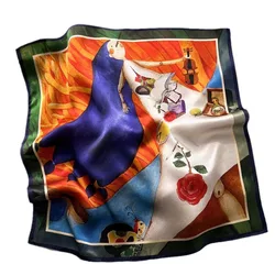 New Women Square 100% Natural Silk Scarf Foulard Bandana Lady Floral Neck Scarves for Hair Neckerchief Spring Bag Ties 53cm