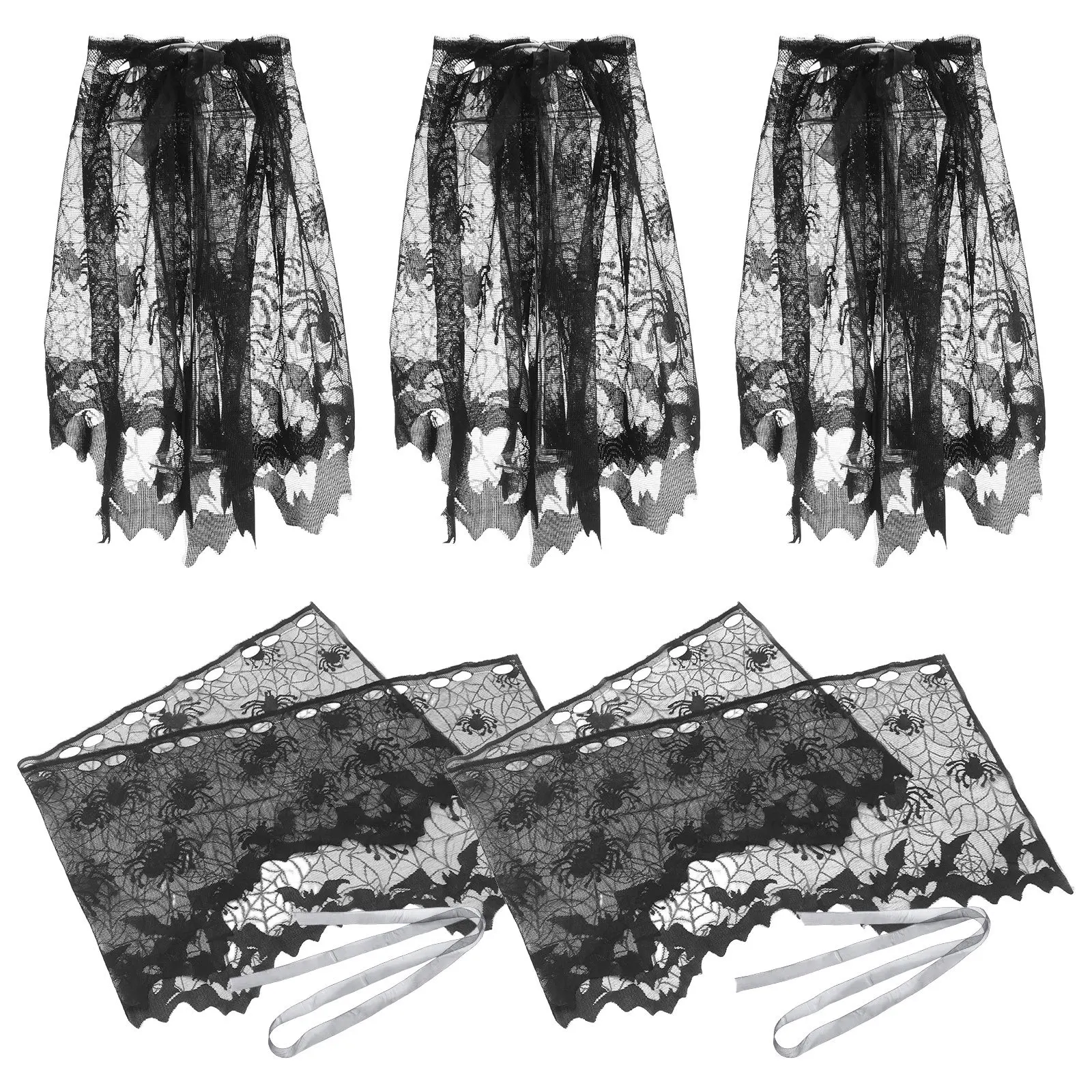 

5Pcs Halloween Lamp Shade Cover Lace Spiderweb Topper Ribbon Hanging Decor 20x60 Inch Indoor Outdoor Party Lighting Ambiance