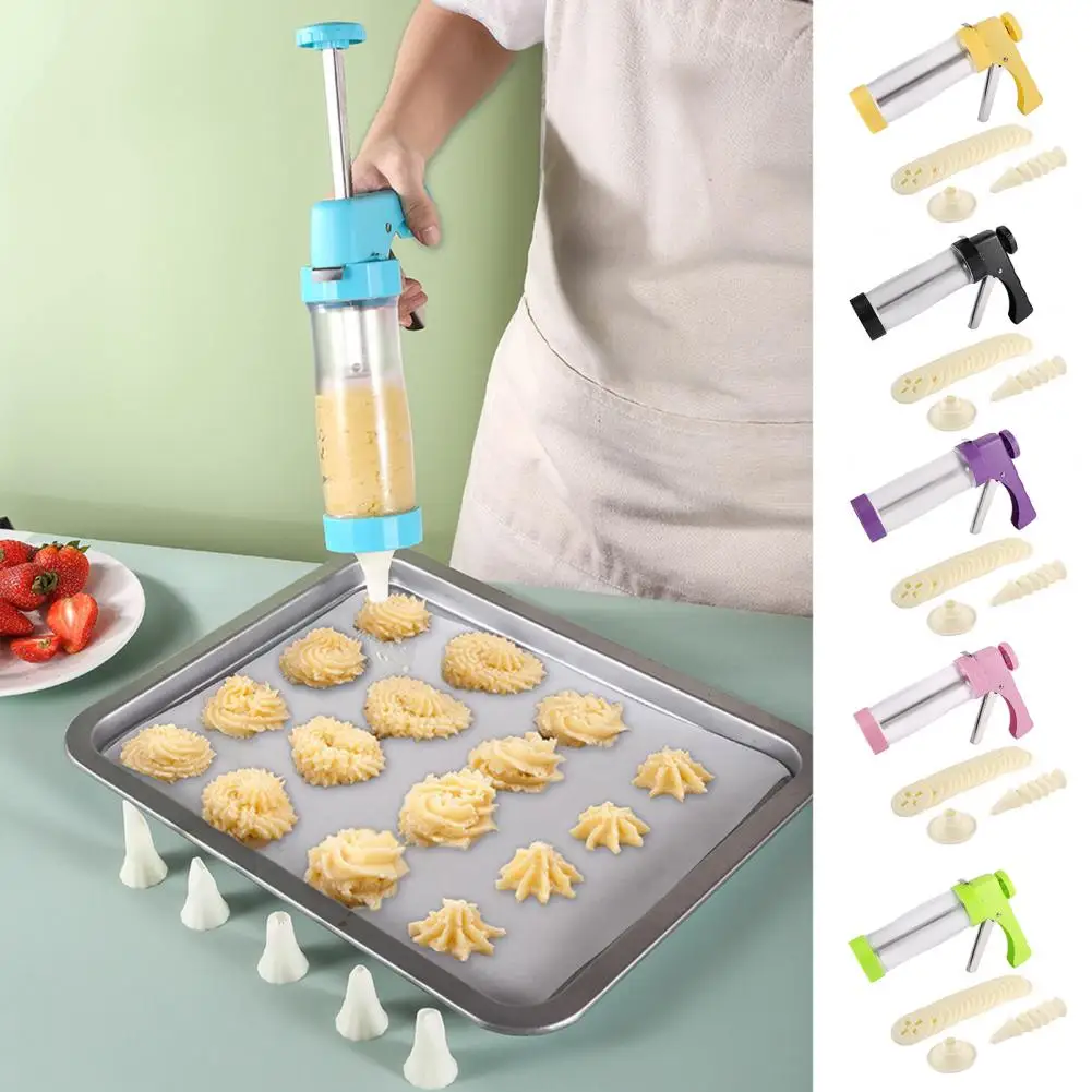 1 Set Cookie Press Stainless Steel Cookie Maker Kit Creative Baking Tool With 16 Plates And 6 Nozzles Kitchen Dessert Supplies