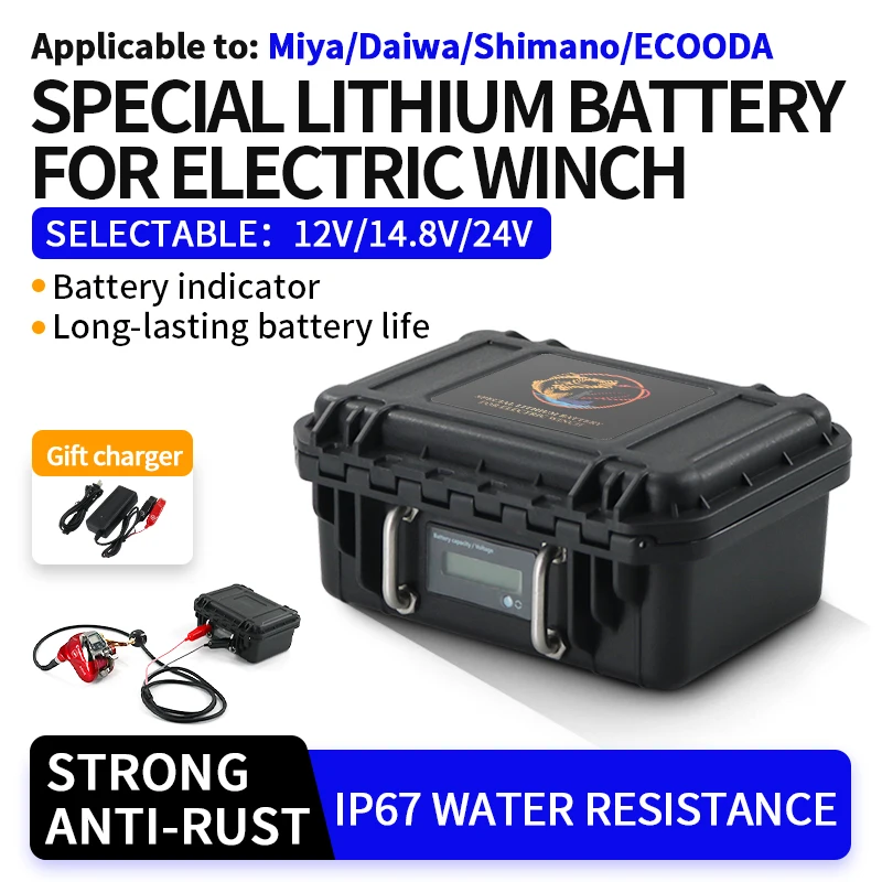 12V-20AH Fishing Reel  Battery Electric Rechargeable Lithium-ion Battery Waterproof  for SHIMANO DAIWA ECOODA  Liquid Crystal Di