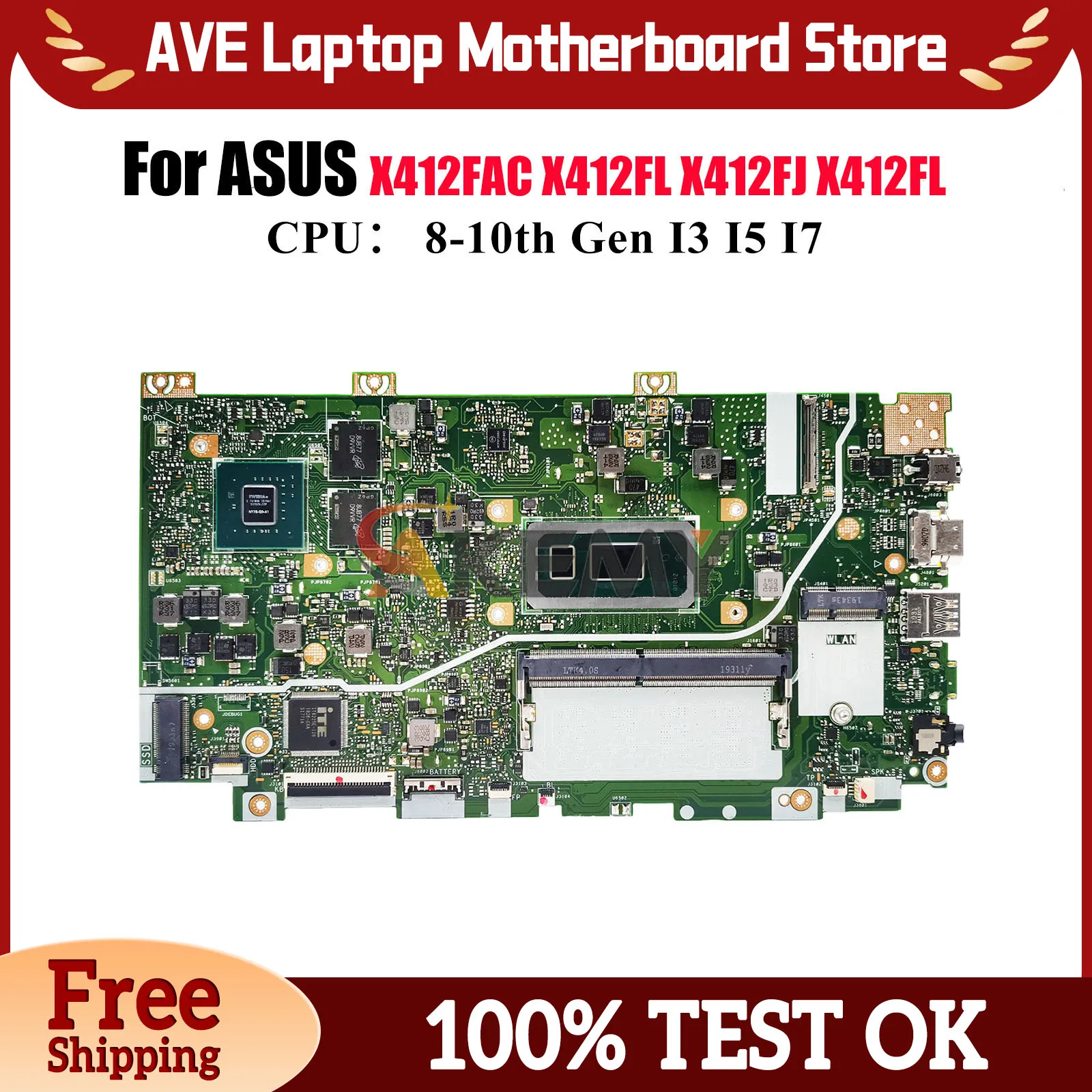 

Материнская плата для ноутбука X412FL для ASUS X412FJC R424F X412FLC X412FAC V4000U V4000F X412F X412FLG Y4200U с процессором I3 I5 I7