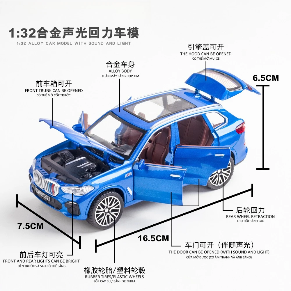 1:32 X5 Off-Road Vehicle with Sound and Light Pull Back Toy Model Ornament Diecast Alloy Car Model Collectible