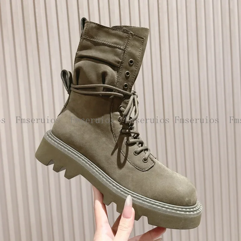 

Модный дизайн, женские короткие ботинки, ботинки до середины икры, мотоциклетные ботинки из натуральной кожи с круглым носком и толстой подошвой на шнуровке в британском стиле