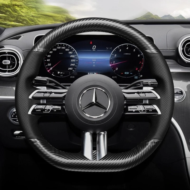 

Сшитый вручную чехол на руль из углеродного волокна из натуральной кожи для Mercedes Benz C-Class W206 2021 E-Class W213 W223 2021