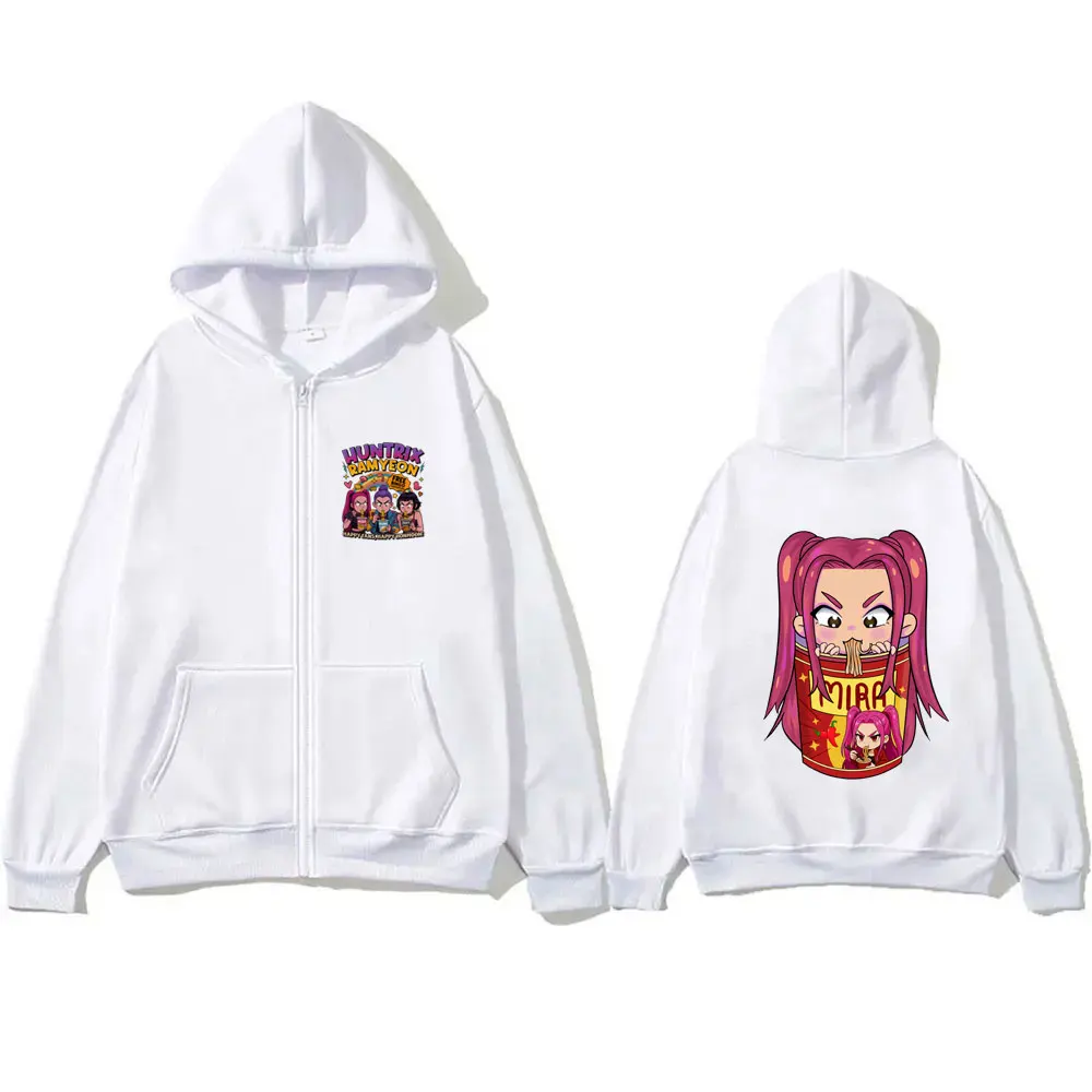 Película KPop Demon Hunters Sudadera con capucha con cremallera Linda Kawaii Rumi Mira Zoey chaqueta gráfica hombres mujeres Casual polar algodón sudaderas con cremallera