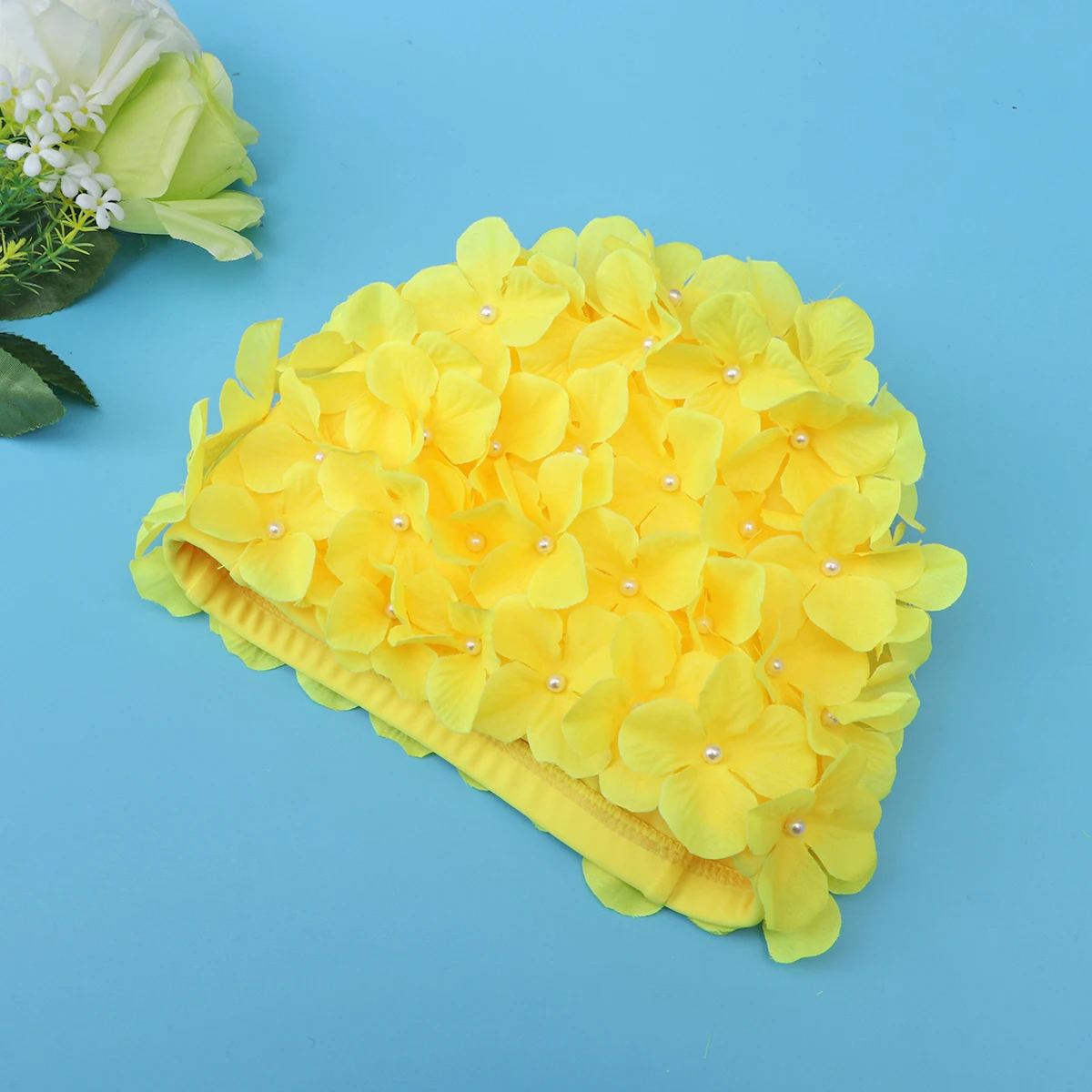 

Petal Flower Swim Cap For Women Reusable Durable Anti-Slip Bathing Caps Comfortable Neoprene Fancy Yellow Adult Swimming