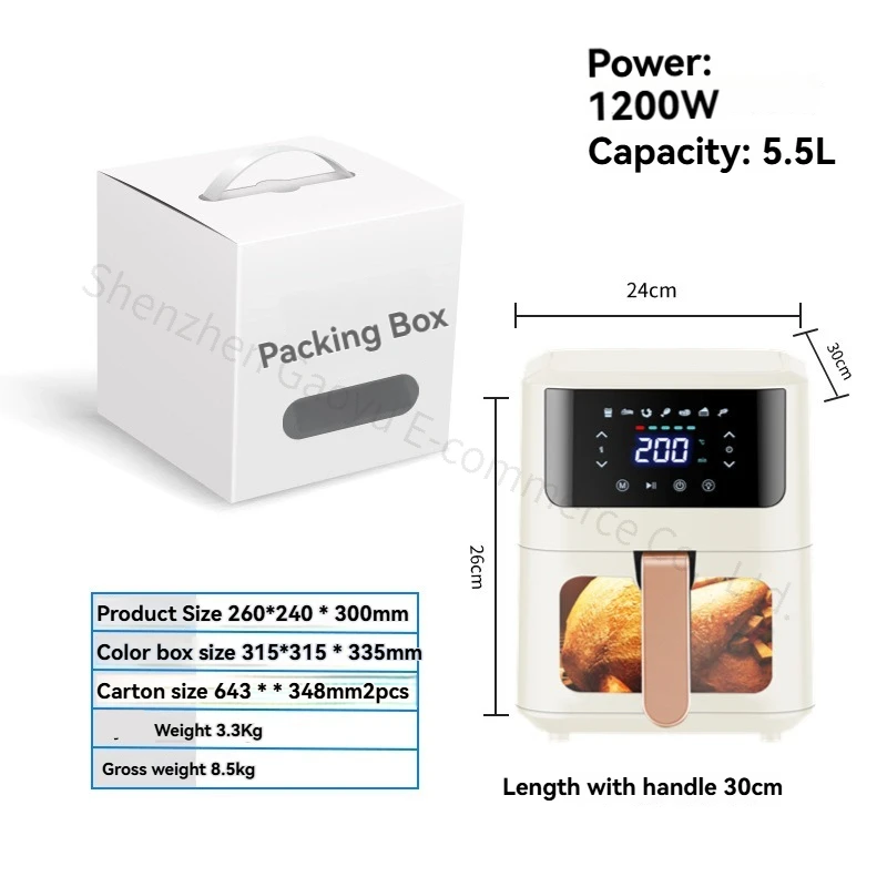 New 110-240V Household Air Fryer Large Capacity Electric Fryer Oven All-in-one Machine 5.5L Visual Intelligent Cooking Machine view 2
