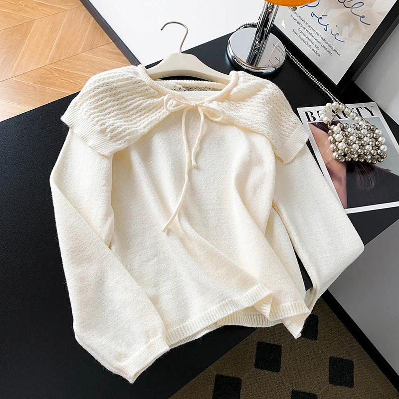 

Корейский вязаный свитер с открытыми плечами, женский длинный комплект из двух предметов Sve, осенний новый дизайн, антивозрастной свитер